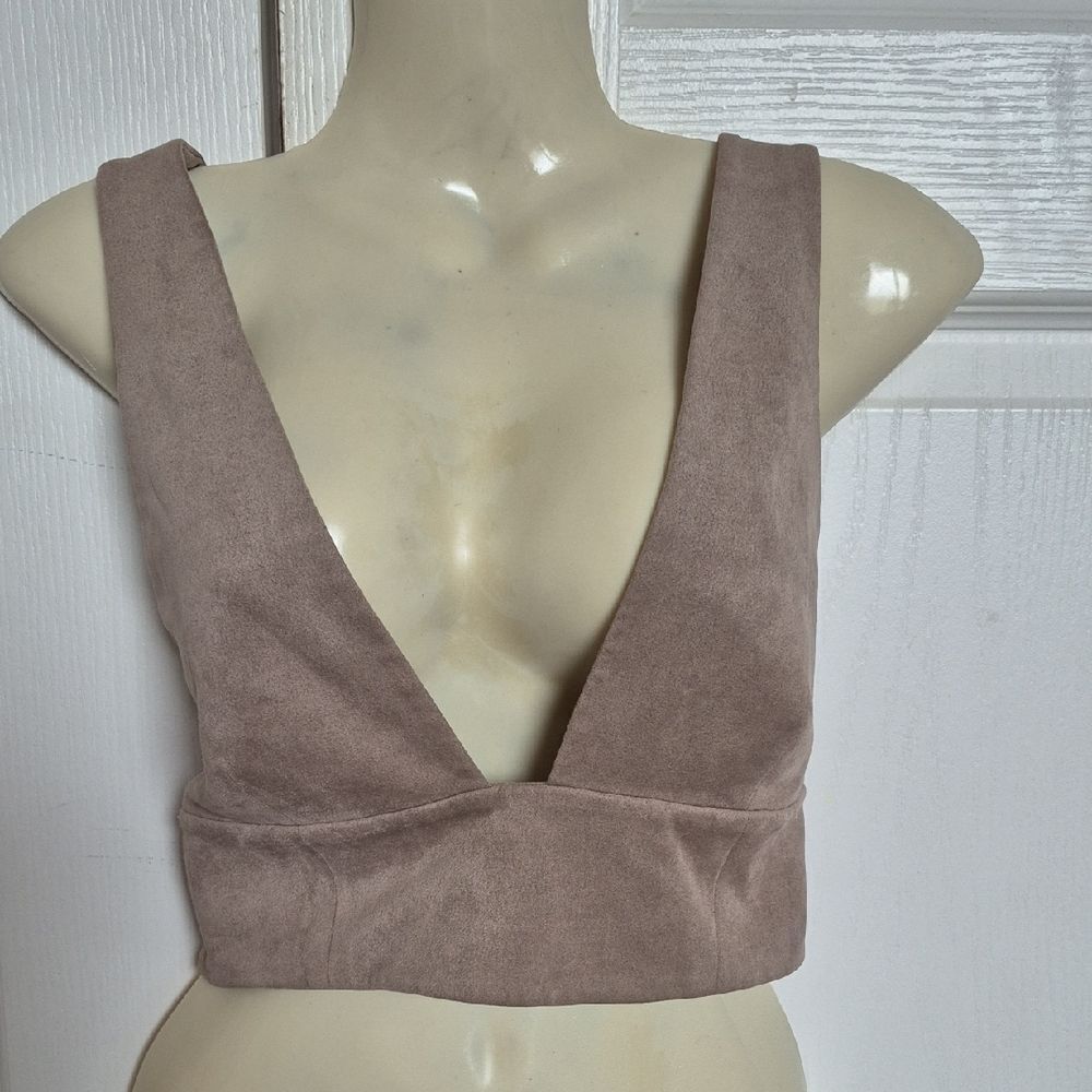 Wilfred Taupe Suede Criss-Cross Back Crop Top